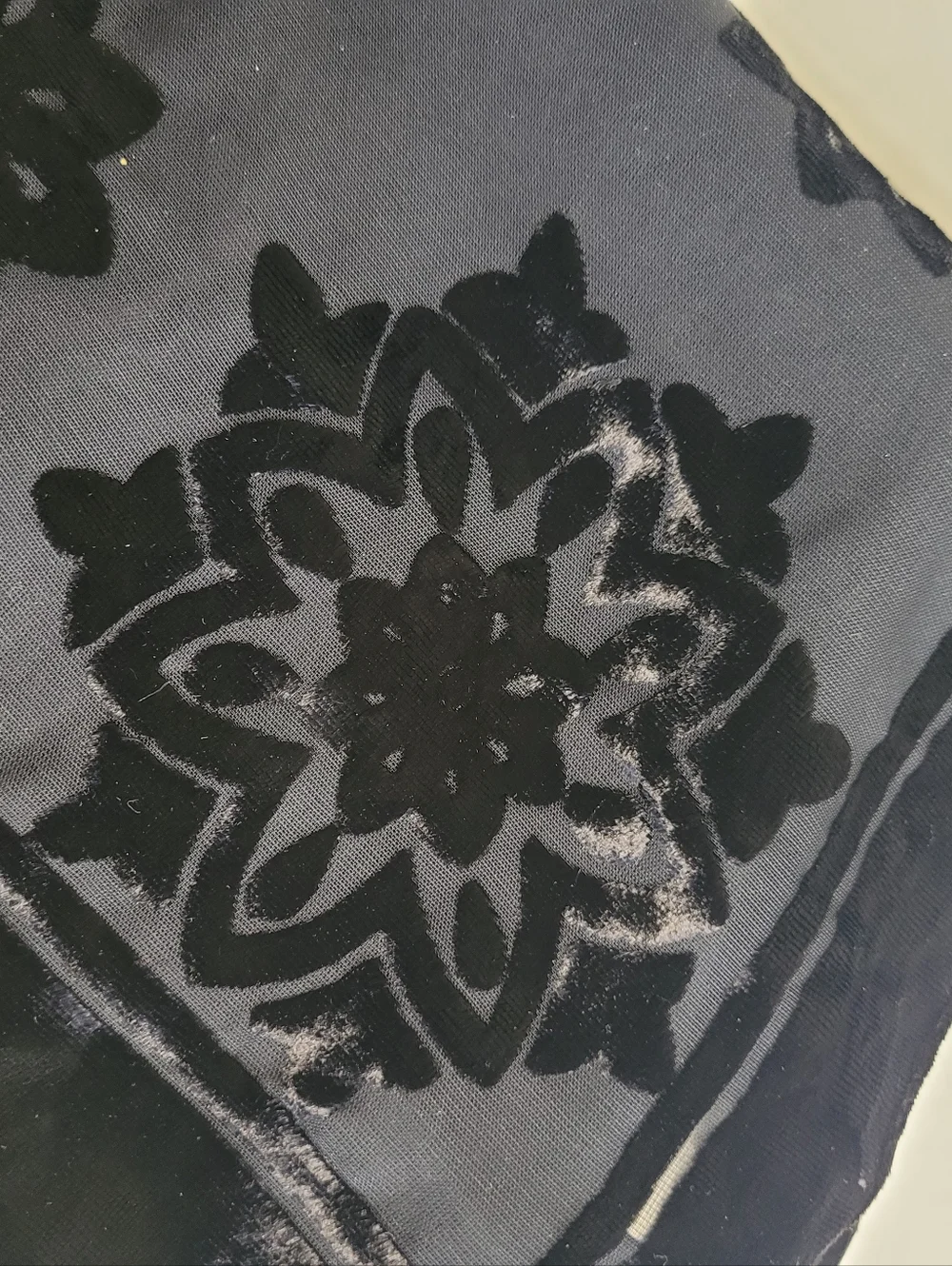 Whimsigoth Crushed Velvet Floral Sheer Lightweight Black Scarf W Long Fringe
